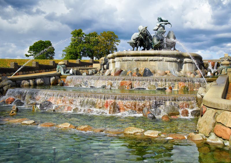 The Gefion Fountain, Copenhagen. Stock Image - Image of cloudy, style ...