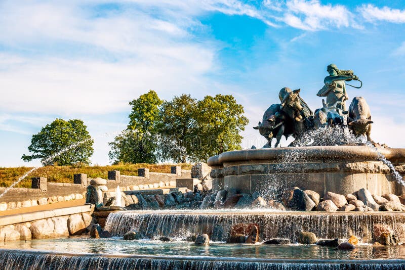 View Of Famous Gefion Fountain Gefionspringvandet In Copenhagen. Stock ...