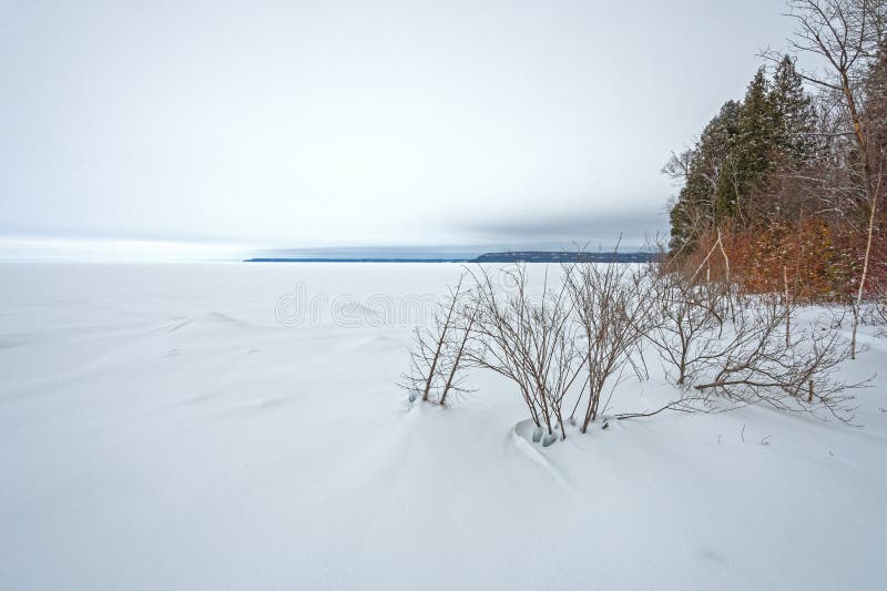 Gefrorenes Lakeshore Panorama im Winter lizenzfreie stockfotos Gefrorenes Lakeshore Panorama im Winter lizenzfreie stockfotos