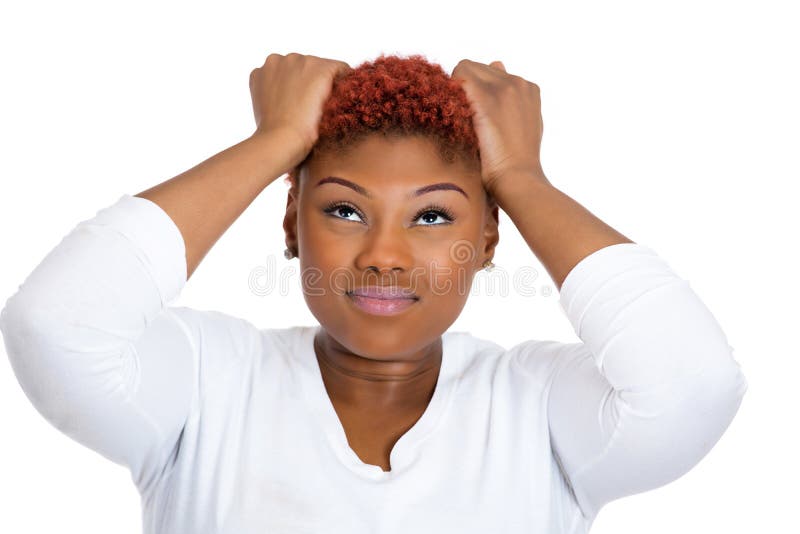 Gefrustreerde vrouw die haar haar trekken uit, hebbend slechte beklemtoonde hoofdpijn, royalty-vrije stock afbeelding Gefrustreerde vrouw die haar haar trekken uit, hebbend slechte beklemtoonde hoofdpijn, royalty-vrije stock afbeelding