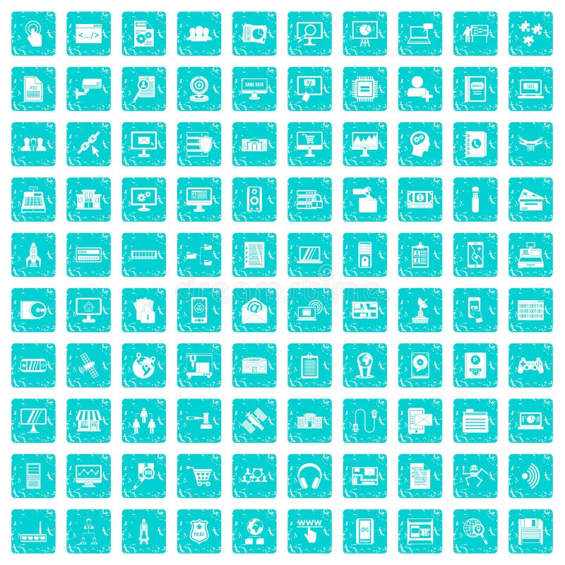100 database icons set in grunge style blue color isolated on white background vector illustration. 100 database icons set in grunge style blue color isolated on white background vector illustration