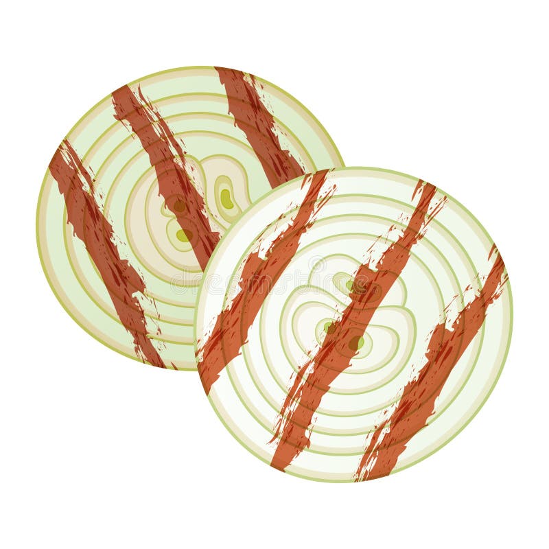 Gegrillten Ausschneiden Zwiebel isoliert auf weißem Hintergrund. Ringe der Zwiebel. Vektorillustration stock abbildung