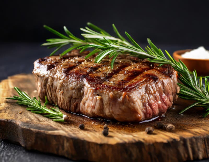 Gegrilltes, saftig geschnittenes Rindfleisch Rippensteak mit Kräutern auf dem Schneidebrett vektor abbildung