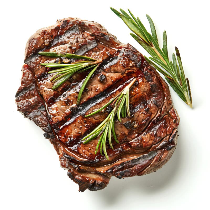 Gegrilltes Steak mit Rosmarin. leckeres Grillsteak mit Grillmarken und Rosmarinenbraten. perfekt für Rezepte und Speisen lizenzfreie stockfotos