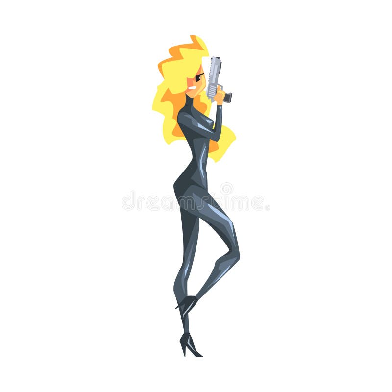 Secret Service Female Agent Taking Cover. Blond Woman Professional Asset On Duty.Cartoon Hero Special Force Crime Fighter Character Colorful Vector Illustration. Secret Service Female Agent Taking Cover. Blond Woman Professional Asset On Duty.Cartoon Hero Special Force Crime Fighter Character Colorful Vector Illustration.