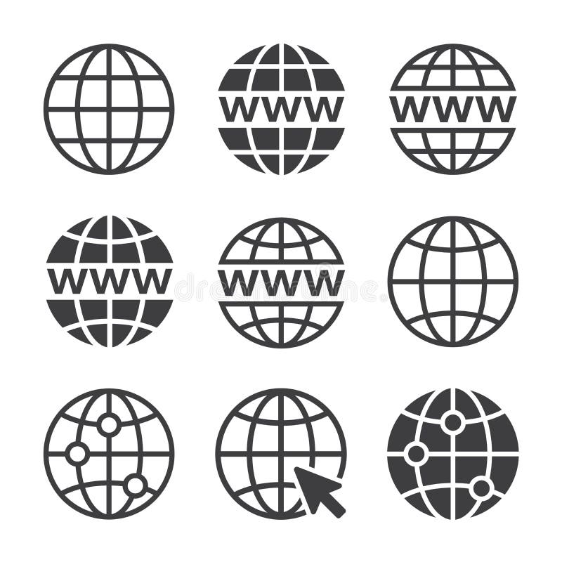 Internet Ikonen Internet Und Computertechnologien Gehen Sie Zum Netzzeichen Internet Symbol Kugel Und Cursor Stock Abbildung Illustration Von Masse Cursor 108265836