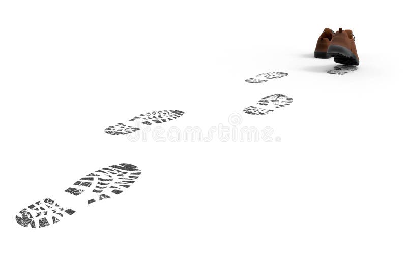 Walking shoes with traces isolated on white background 3D rendering. Walking shoes with traces isolated on white background 3D rendering