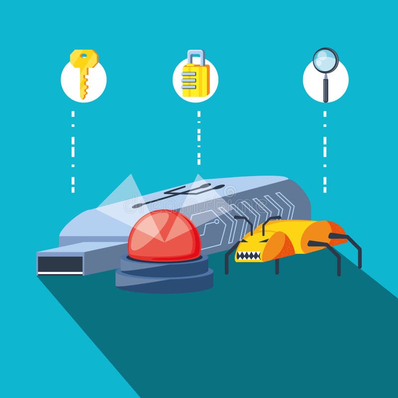 Geheugen usb met pictogrammen cyber veiligheid stock illustratie Geheugen usb met pictogrammen cyber veiligheid stock illustratie