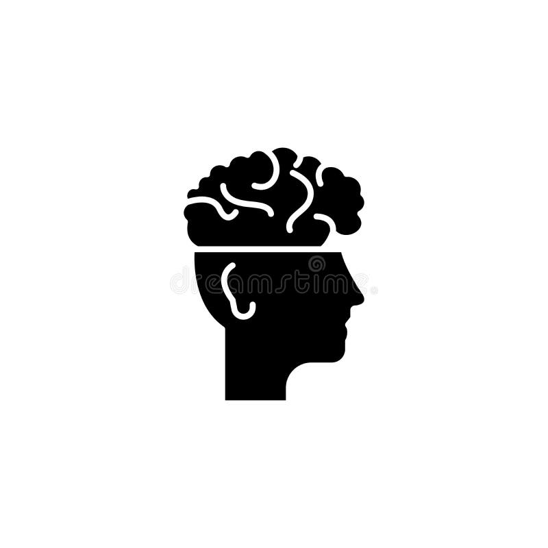 Gehirn im schwarzen Ikonenhauptkonzept Gehirn im flachen Vektorhauptsymbol, Zeichen, Illustration stock abbildung Gehirn im schwarzen Ikonenhauptkonzept Gehirn im flachen Vektorhauptsymbol, Zeichen, Illustration stock abbildung