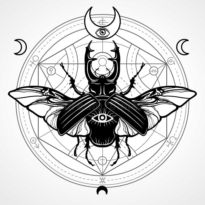 Gehörnte Wanze Mystischer Kreis Geheimes Symbol, heilige Geometrie lizenzfreie abbildung Gehörnte Wanze Mystischer Kreis Geheimes Symbol, heilige Geometrie lizenzfreie abbildung