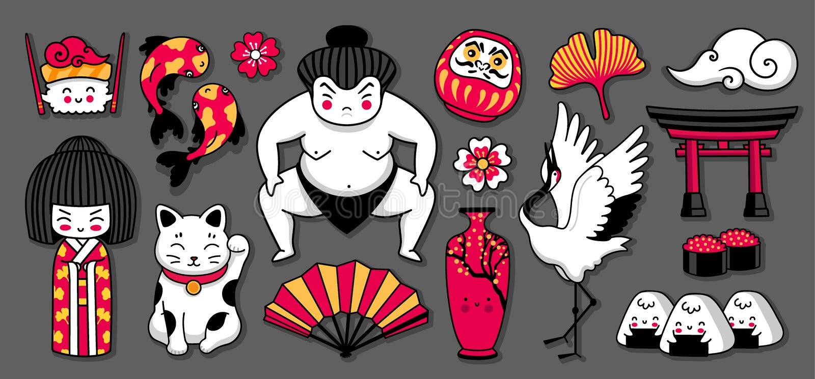 Kawaii Pequenas Bonecas Kokeshi Tradicionais Meninas Japonesas Quimono  Ilustrações Vetoriais imagem vetorial de arizona--dream© 439552022