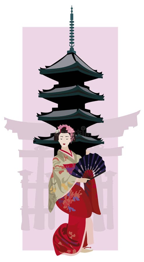 Geisha y pagoda