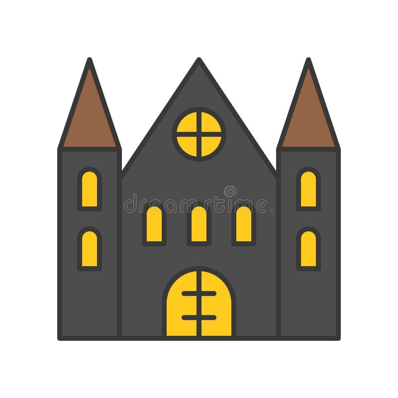 Geisterhaus, Halloween bezog sich Ikone, füllte Entwurfsentwurf EDI stock abbildung Geisterhaus, Halloween bezog sich Ikone, füllte Entwurfsentwurf EDI stock abbildung