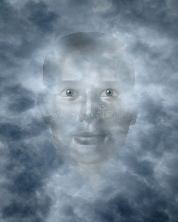 Geistige Gesichter, die durch Wolken blicken