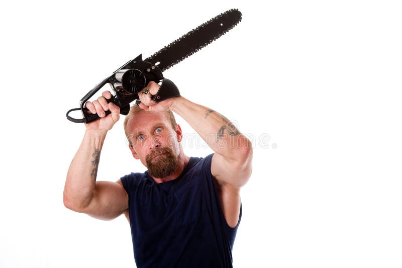 Gekke kerel met kettingzaag stock afbeelding Gekke kerel met kettingzaag stock afbeelding