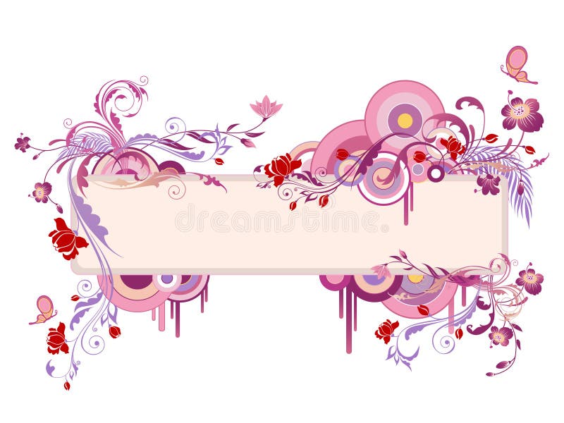 Gekleurde banner met bloemenornament en vlinder royalty-vrije illustratie Gekleurde banner met bloemenornament en vlinder royalty-vrije illustratie
