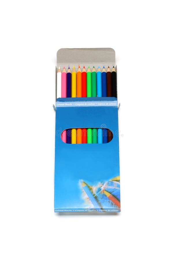 Gekleurde houten potloden in een doos