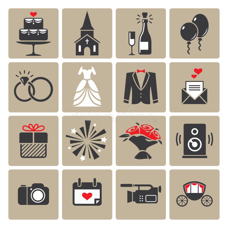 Gekleurde vierkante huwelijkspictogrammen royalty-vrije illustratie Gekleurde vierkante huwelijkspictogrammen royalty-vrije illustratie