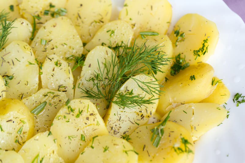 Gekochte Kartoffeln Mit Dill Und Olive Stockbild Bild von knusperig