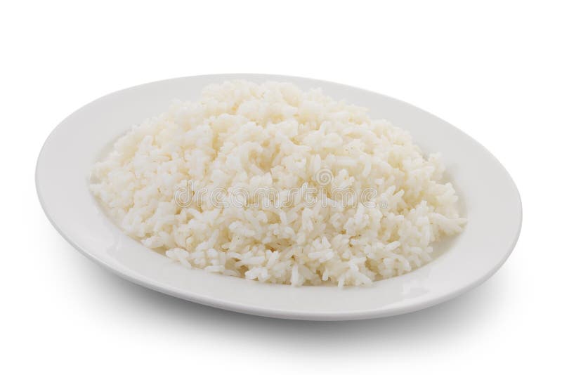 Gekookte rijst in een witte plaat