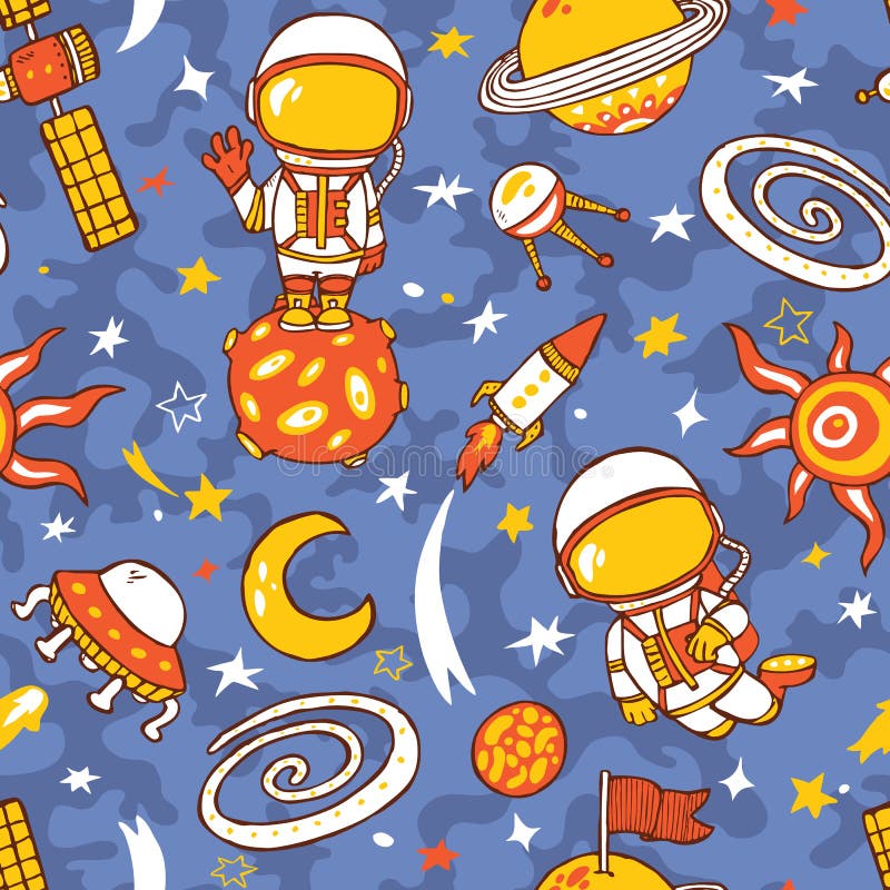 Gekritzelastronautenmuster der Raumsammlung stock abbildung Gekritzelastronautenmuster der Raumsammlung stock abbildung