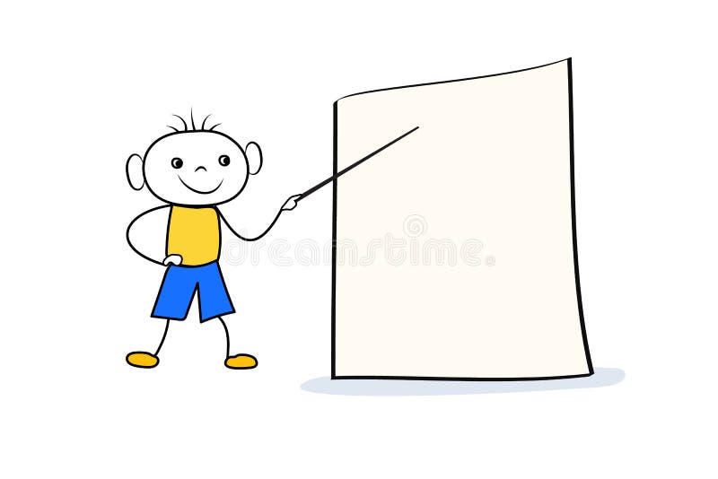 Gekritzeljungencharakter mit Zeiger nahe leerem Brett am Klassenzimmer Karikaturausbildungs-Darstellungskonzept stock abbildung Gekritzeljungencharakter mit Zeiger nahe leerem Brett am Klassenzimmer Karikaturausbildungs-Darstellungskonzept stock abbildung