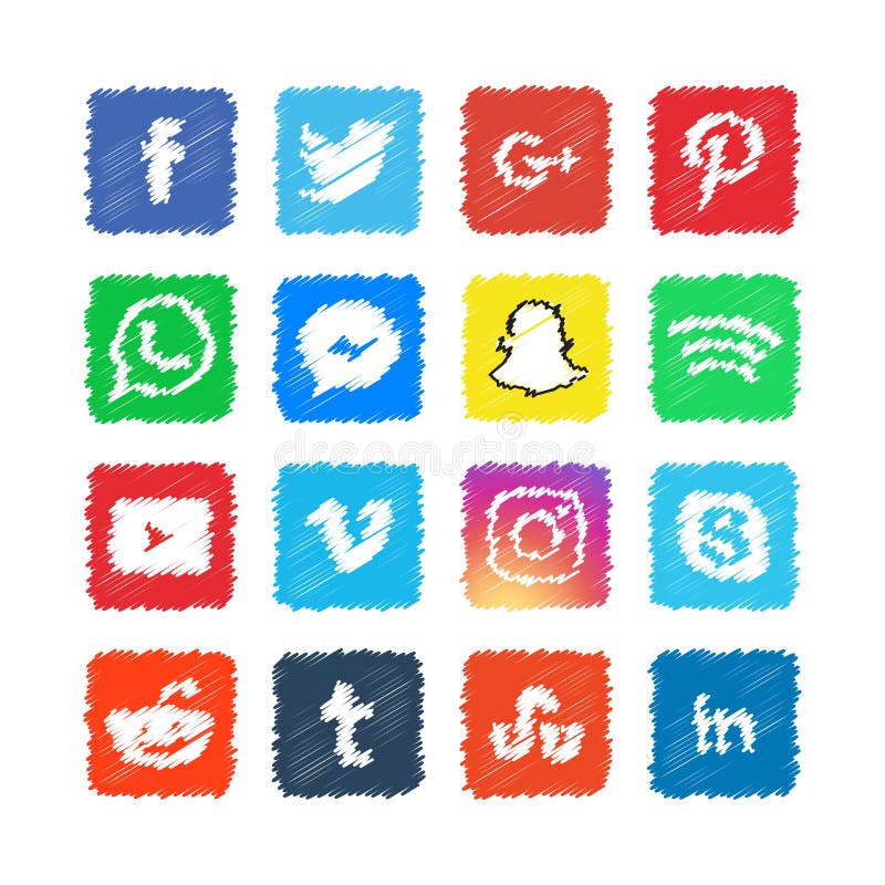 Gekritzelsocial media-Ikonenschablonenvektor-Illustrationsdesign stock abbildung Gekritzelsocial media-Ikonenschablonenvektor-Illustrationsdesign stock abbildung