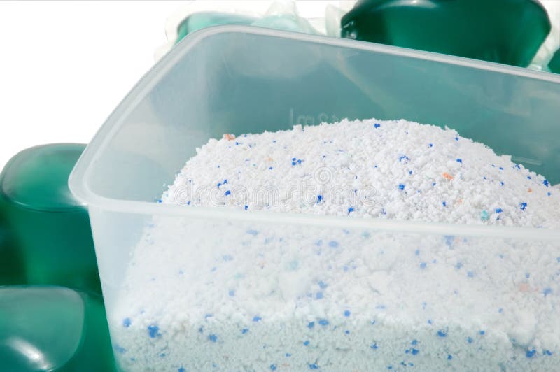 Gel Capsules and Washing Powder Stock Photo Image of flushing, open