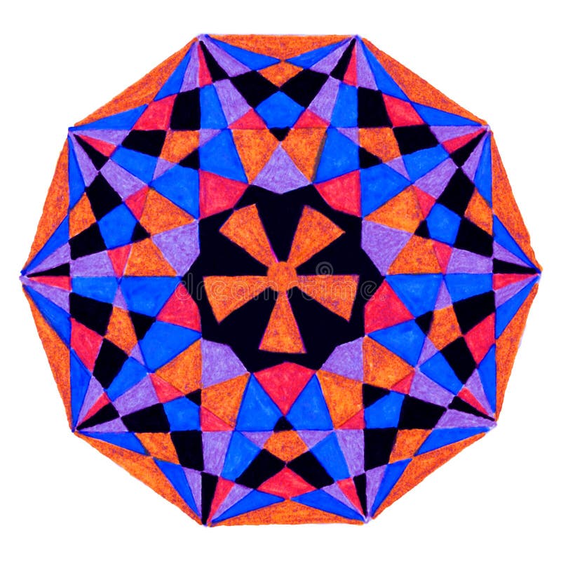 Gel pen illustration of a circular decagon shape in a colorful pattern, isolated on a white background. Decagon stock images, royalty-free photos and pictures