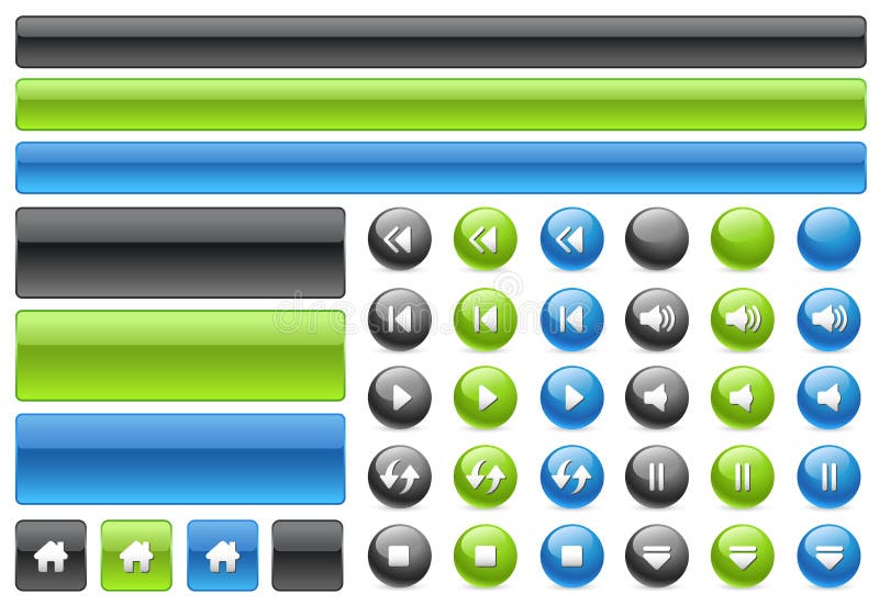 Gel web buttons & music controls icons