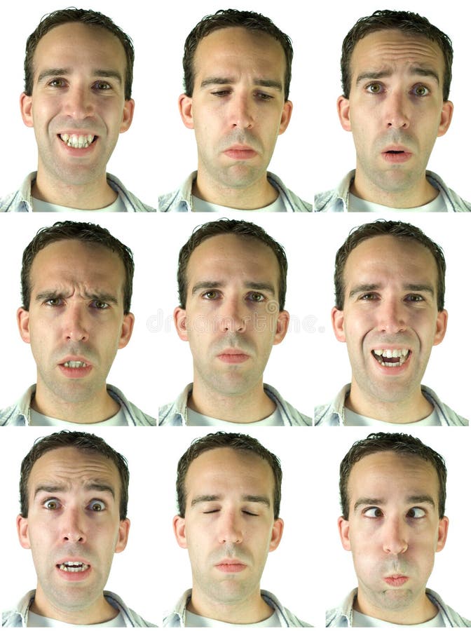 Collection of nine different facial expressions and emotions, in high resolution. Collection of nine different facial expressions and emotions, in high resolution