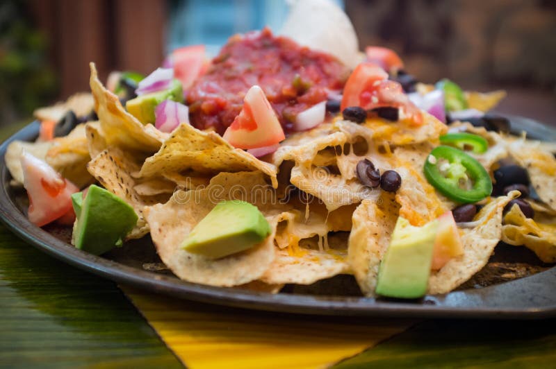 Geladen Vegetarische Nachos stock fotografie Geladen Vegetarische Nachos stock fotografie