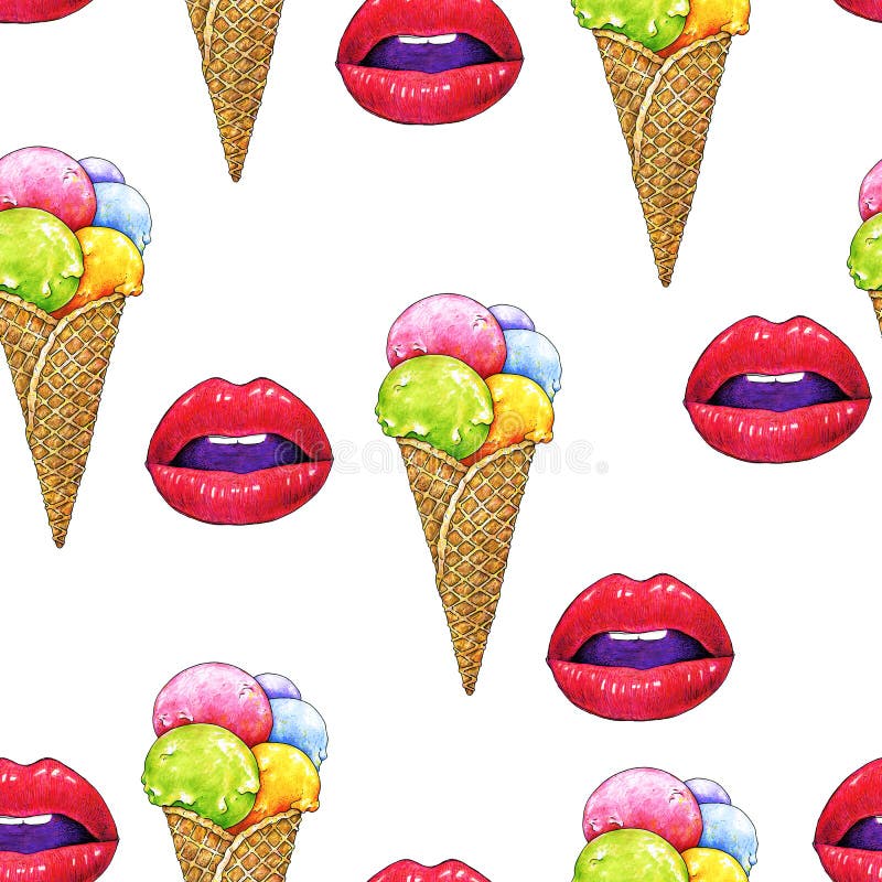 Gelado das bolas em um cone da bolacha com os bordos fêmeas cor-de-rosa em um fundo branco Marcadores do desenho da cor Teste pad ilustração stock Gelado das bolas em um cone da bolacha com os bordos fêmeas cor-de-rosa em um fundo branco Marcadores do desenho da cor Teste pad ilustração stock