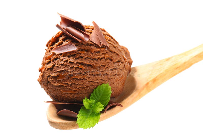 Chocolate ice cream on wooden spoon. Chocolate ice cream on wooden spoon