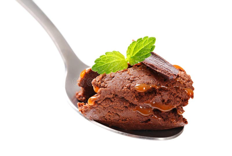 Chocolate fudge brownie ice cream on spoon. Chocolate fudge brownie ice cream on spoon