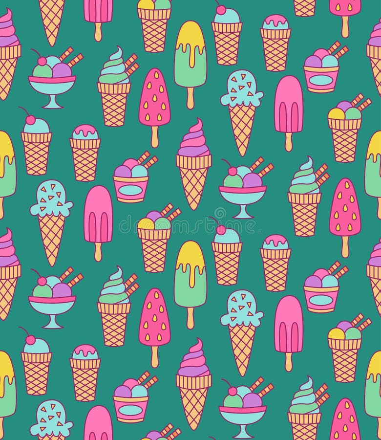 Gelado o teste padrão sem emenda do vetor dos ícones da garatuja ilustração do vetor Gelado o teste padrão sem emenda do vetor dos ícones da garatuja ilustração do vetor