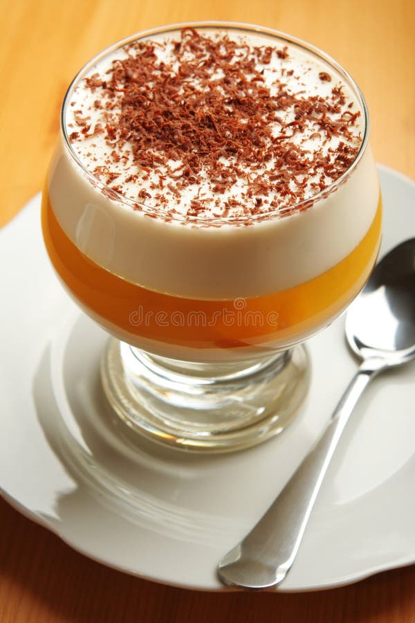 Gelatin Dessert with Chocolate and Cream in Glass Stock Image Image