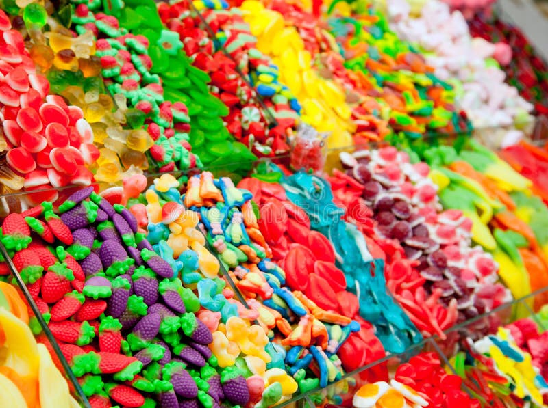 Gelatina dei dolci della caramella nella visualizzazione variopinta fotografie stock