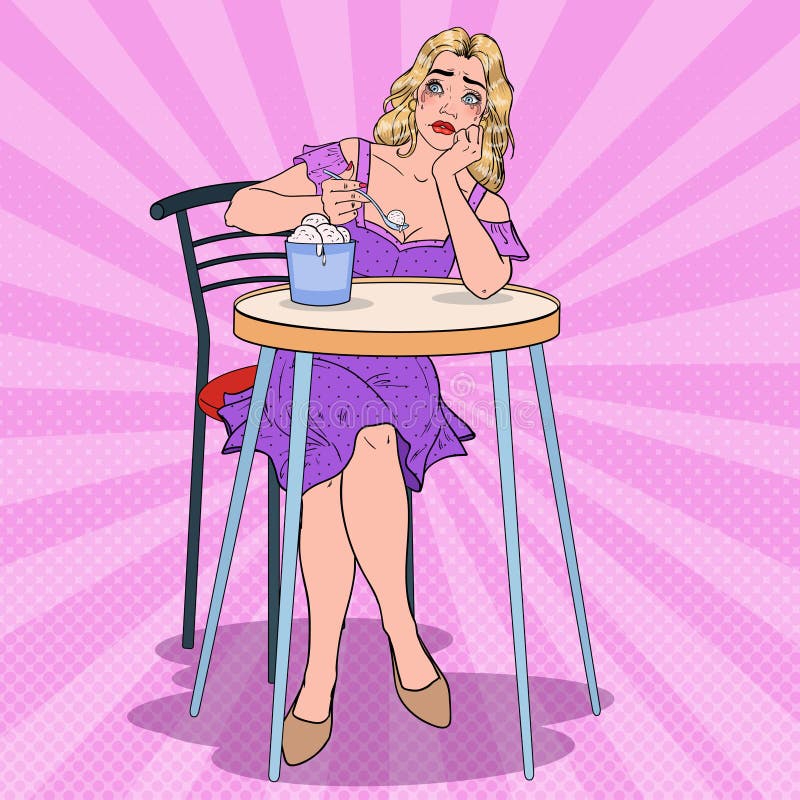 Gelato di Art Crying Alone Woman Eating di schiocco Singola ragazza turbata annoiata in caffè illustrazione di stock Gelato di Art Crying Alone Woman Eating di schiocco Singola ragazza turbata annoiata in caffè illustrazione di stock