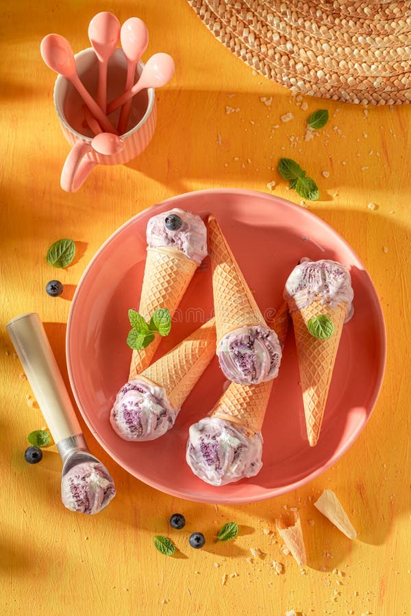 Gelato di gelati di mirtillo fresco e gustoso come dessert cremoso fotografie stock