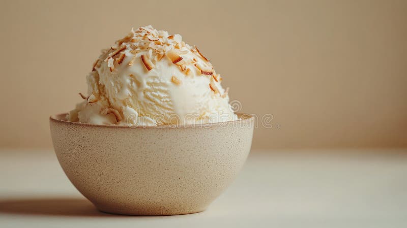 Gelato di vaniglia con fiocchi di cocco in una ciotola. immagine stock libera da diritti