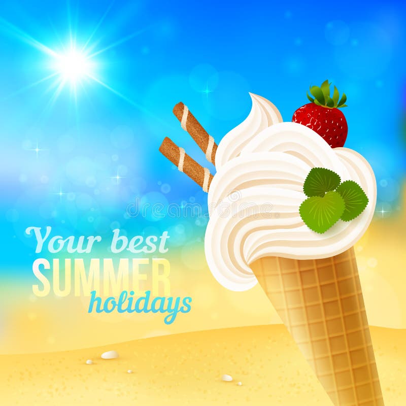 Gelato molle della fragola sul fondo della spiaggia royalty illustrazione gratis