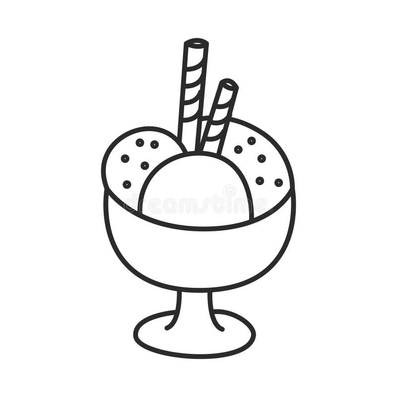 Gelato in una ciotola con illustrazione al tratto disegnato a mano di scarabocchio di vettore dei bastoni del wafer illustrazione vettoriale Gelato in una ciotola con illustrazione al tratto disegnato a mano di scarabocchio di vettore dei bastoni del wafer illustrazione vettoriale
