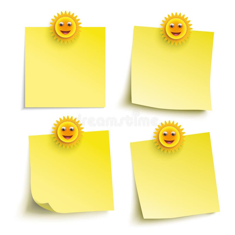 Infographic with yellow stickers and smiling suns on the white background. Infographic with yellow stickers and smiling suns on the white background.