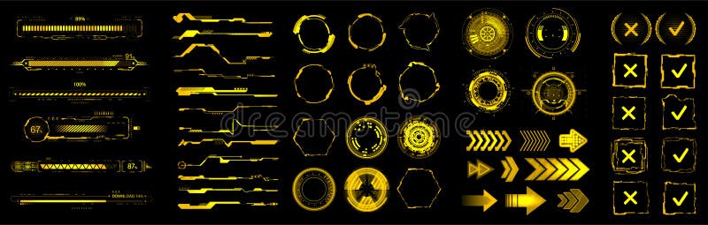 Gelb Hud Gui Ui Digitale Elemente Set Fur Vr Web Design Futuristische Benutzeroberflachendiagramme Abstrakte Kreislinien Vektor Abbildung Illustration Von Taste Auslegung 220714268