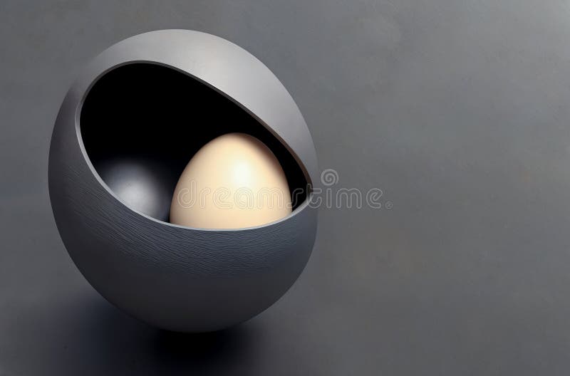 Gelbbraune Hühnereier in einer futuristischen Platte oder einem Gefäß auf dunkelschwarzem Hintergrund mit weichem Licht in der Näh stockfotografie