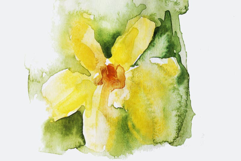 Gelbe Blume des Aquarells, grüner Hintergrund stock abbildung Gelbe Blume des Aquarells, grüner Hintergrund stock abbildung