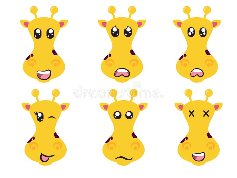 Gelbe Farbkopfgiraffe Gesichtsausdruck Lächeln lachen glücklich trauriges blindes Auge und fröhliche Geste vektor abbildung