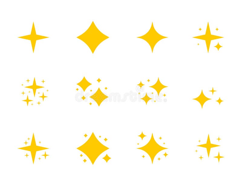 Gelbe Funkeln Das Symbol der originalen Vektorsterne Helles Feuerwerk, Zierblitz, glänzender Blitz stock abbildung