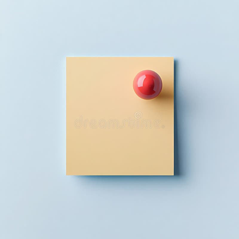Gelbe klebrige Note mit roter Sphäre minimalistisches Design isoliert auf weißem Hintergrund.